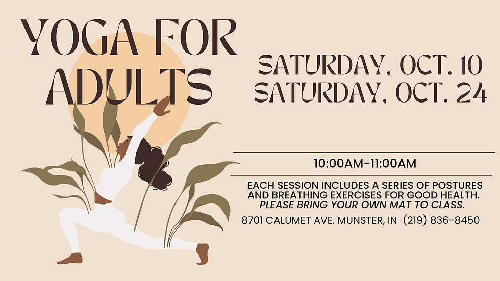Yoga for Adults on October 10 and October 24 at 10am