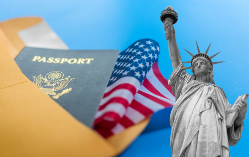 U.S. passport and Statue of Liberty
