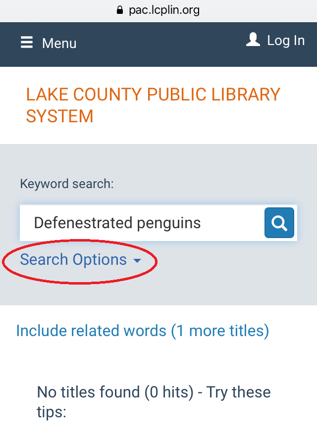 Search Options is located below the search box