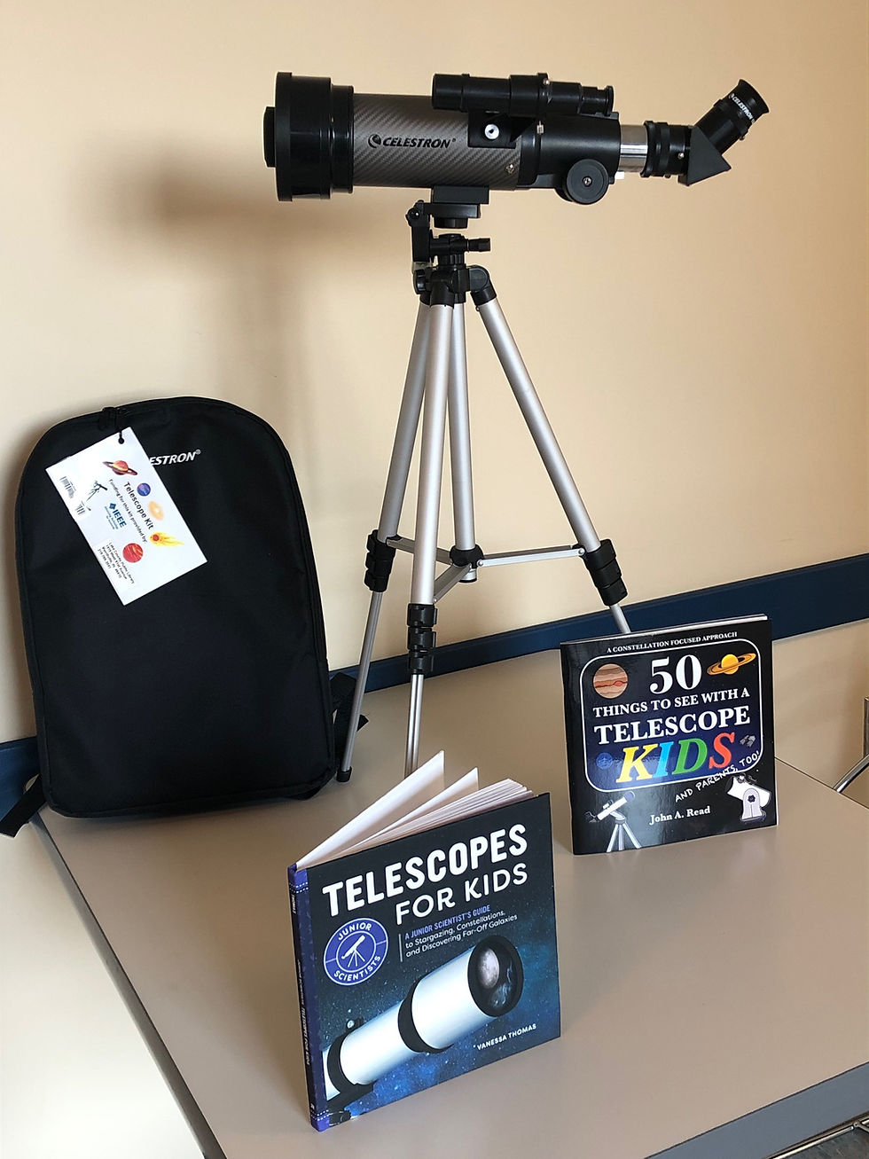 telescope with books for kids about telescopes