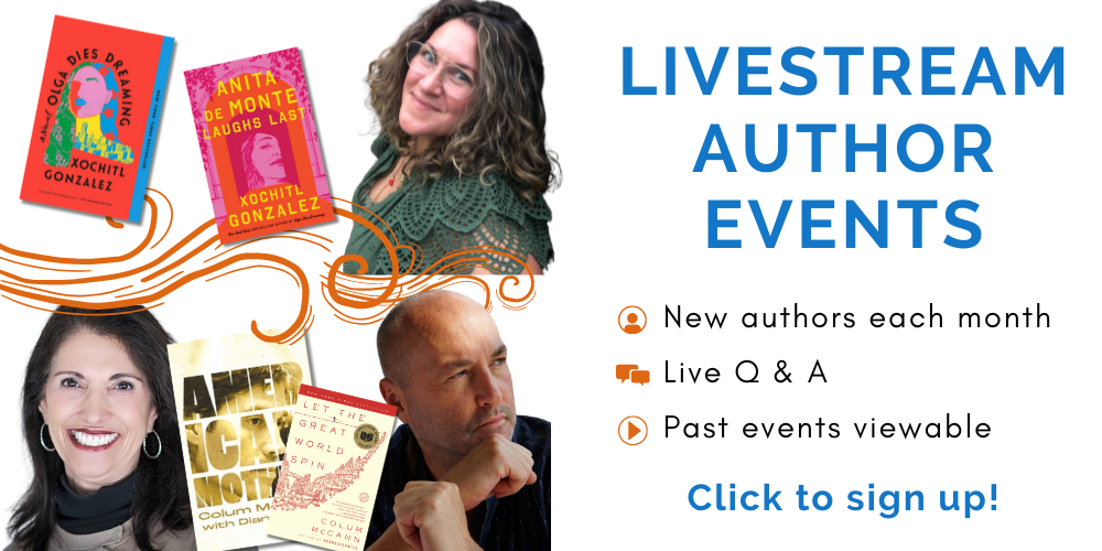 Livestream Author Events. New Authors each month. Live Q and A. Past events Viewable. Click to sign up