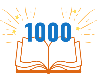 An open book reading 1000 with stars!